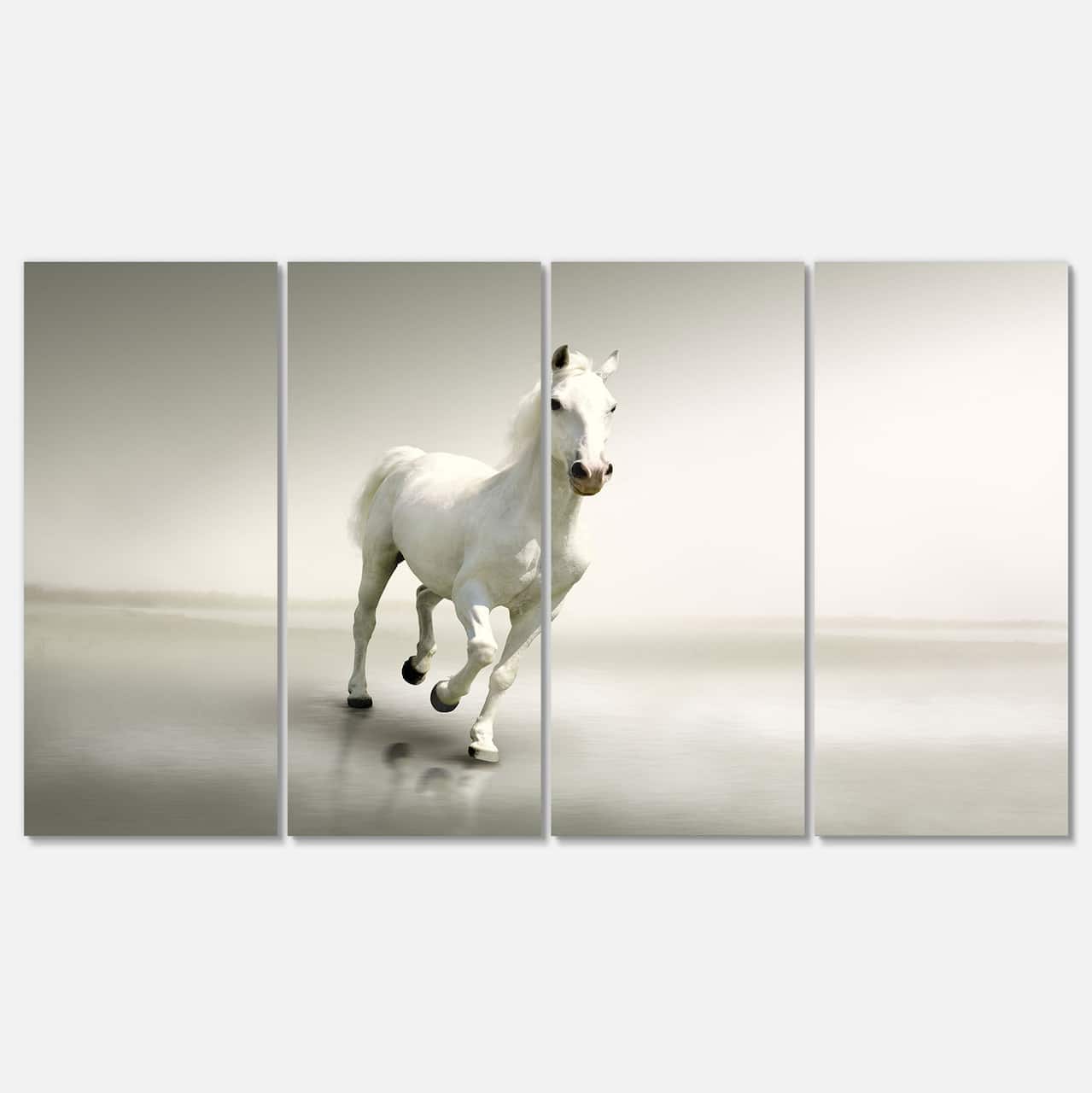 Designart - Beautiful White Horse Running - Animal Canvas Art Print